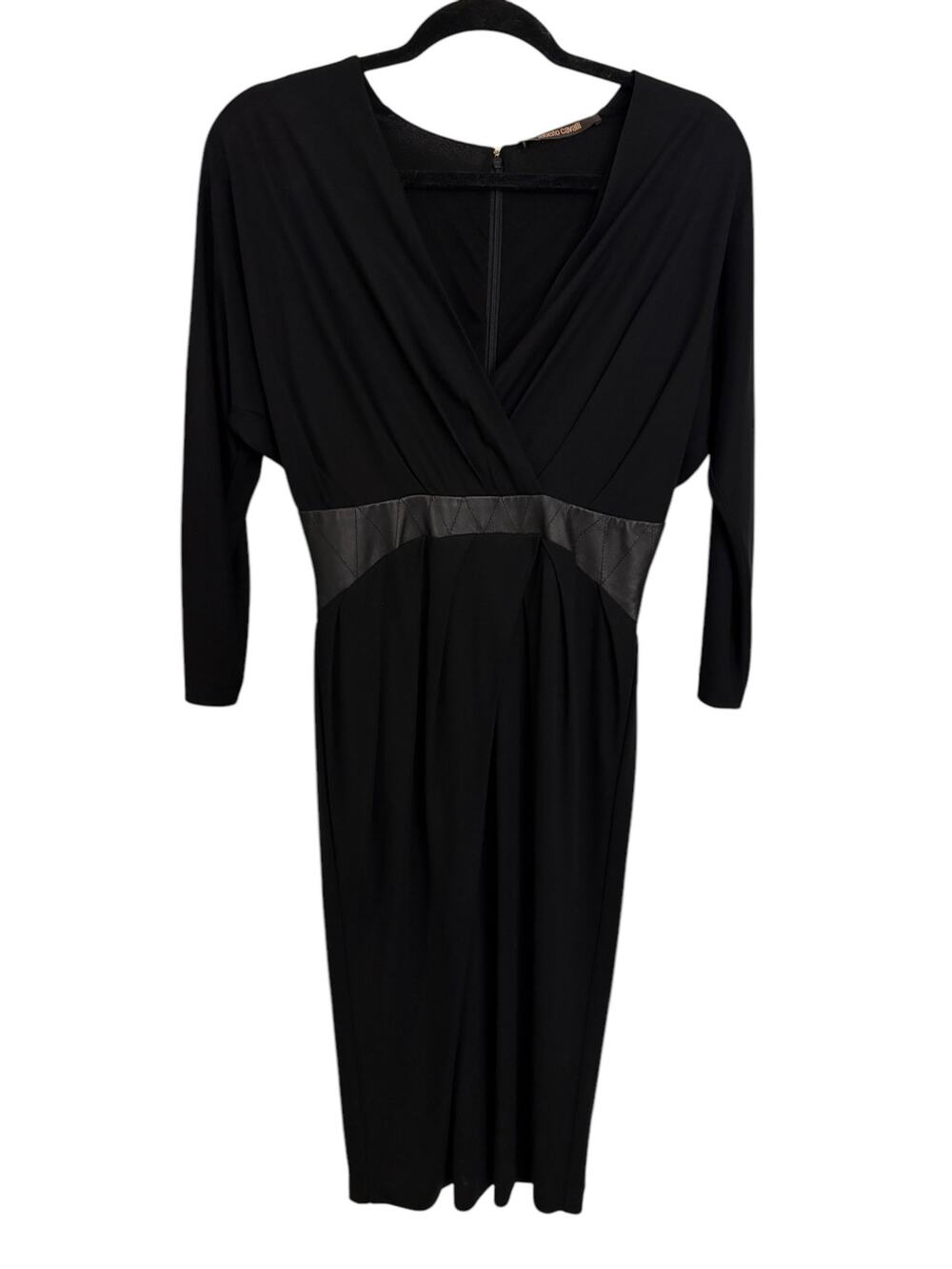 Roberto Cavalli Sheath Dress Womens IT40 US 4 Black V-Neck Long Sleeve